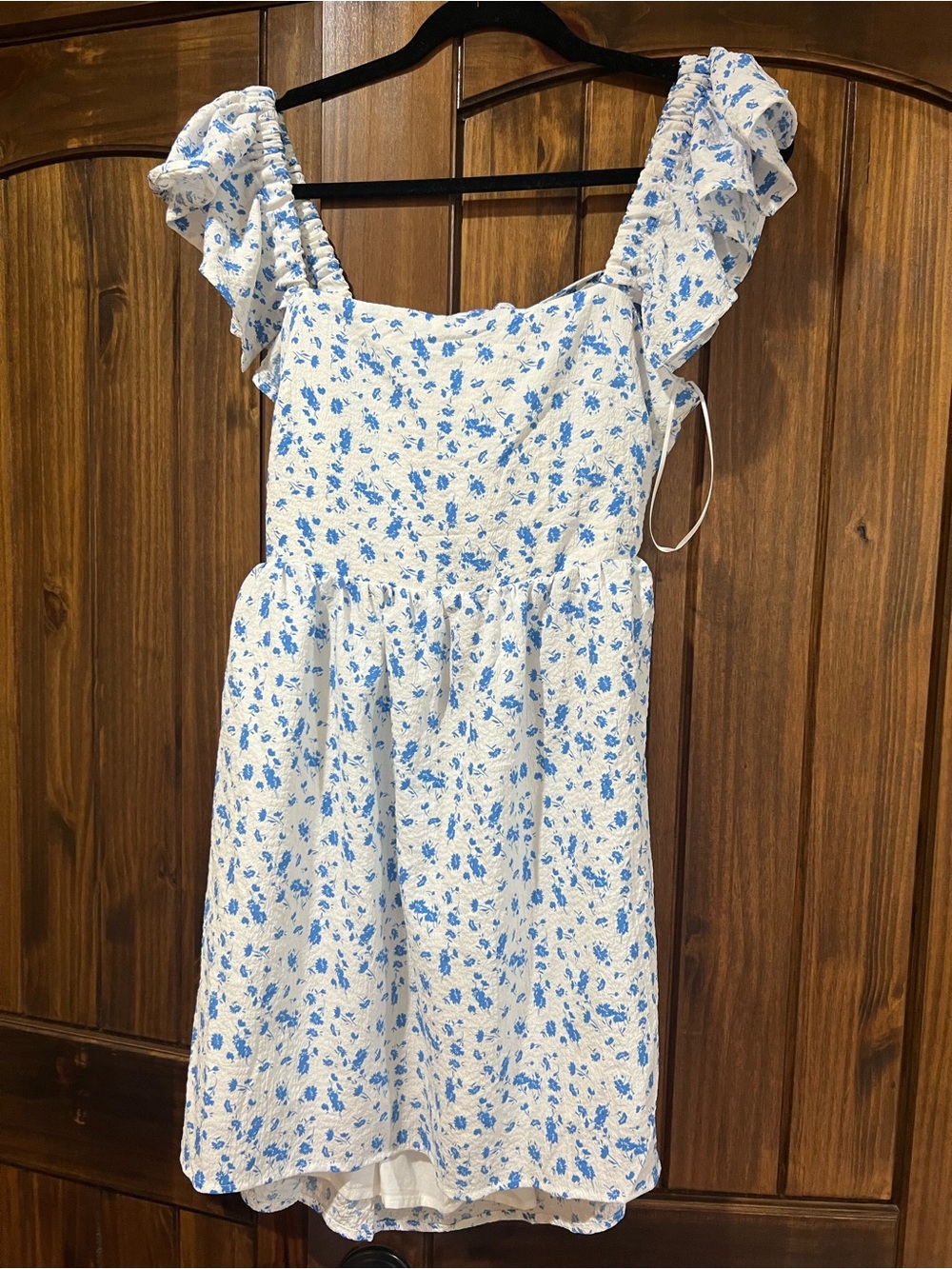 miami White Dress with Blue Floral Print and Ruffle Straps